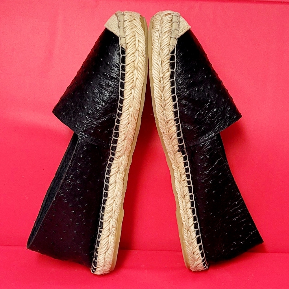 Fabiolas Luxury Black Ostrich Leather Womens Espadrilles Flats size 37 / US 6.5 - Picture 7 of 9